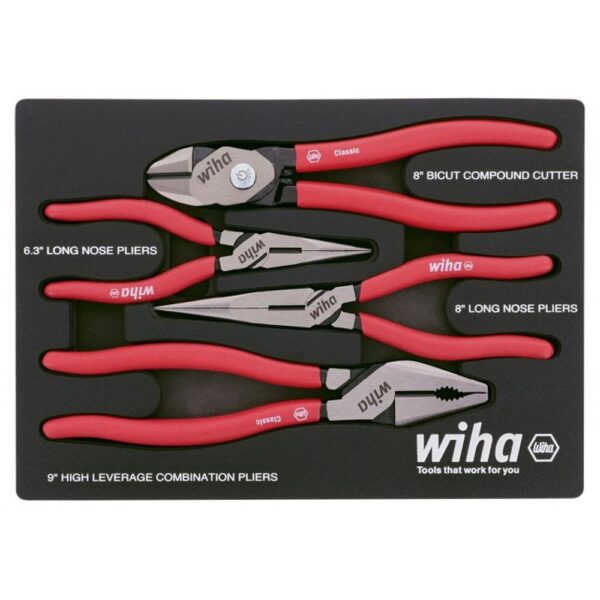 Wiha 4 Piece Classic Grip Pliers and Cutters Tray Set