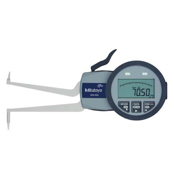 Mitutoyo  Digital Caliper Internal Tube Thickness Measurement Type , Stainless Steel, Battery Powered, Inch/Metric, Pointed Jaw, 1.97-2.76″ Range, +/-0.0015″ Accuracy, 0.0005″ Resolution, Meets IP63/IP67 Specifications