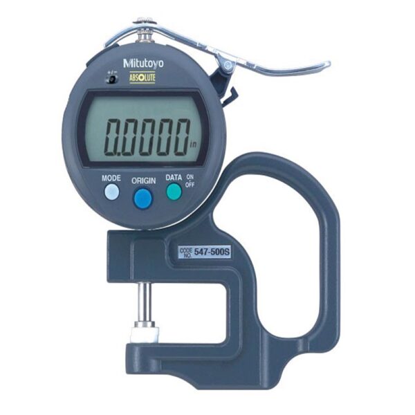 Mitutoyo  Digital Thickness Gauge with Flat Anvil, Standard ID-S Type, Inch/Metric 0-0.47″ (0-12mm) Range, 0.0005″ (0.01mm) Resolution, +/-0.001 Accuracy