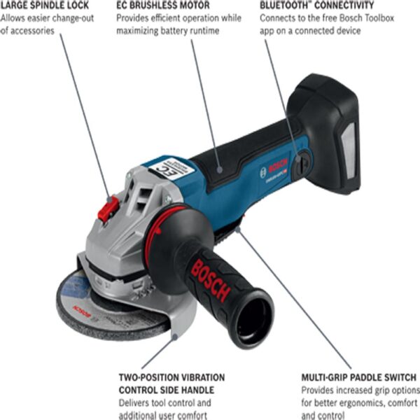 BOSCH 18V EC Brushless Connected-Ready 4-1/2 In. Angle Grinder with No Lock-On Paddle Switch (Bare Tool)