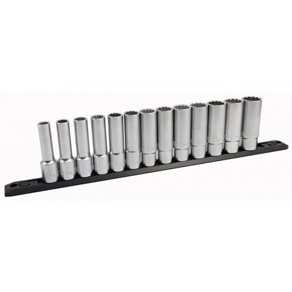 Wiha 1/2 Inch Drive 12 Point Deep Socket Set 10-32mm with Ratchet and Extensions 25-Piece